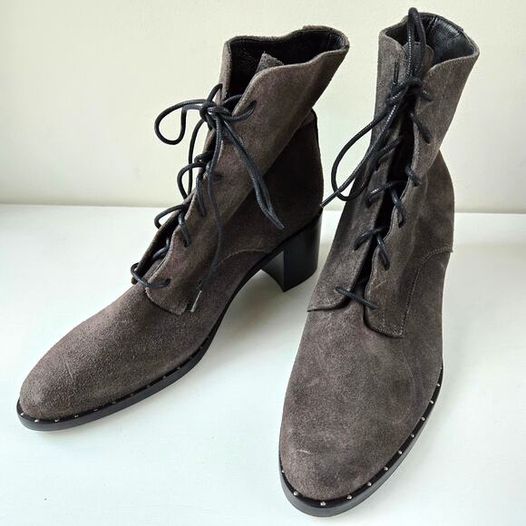Freda Salvador NEW Ace Suede Leather Grey Lace Up High Heel Desert Boots Size 7 - Picture 1 of 11